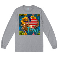 Heather Grey 4th of july texas map with cow seamless pattern Long Sleeve Tee - BundleAndBundleShop