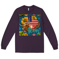 Plum 4th of july texas map with cow seamless pattern Long Sleeve Tee - BundleAndBundleShop
