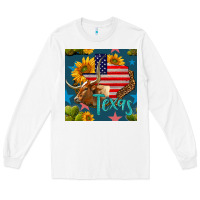 White 4th of july texas map with cow seamless pattern Long Sleeve Tee - BundleAndBundleShop