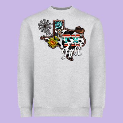 Tx Yall Western Heavyweight Sweatshirt Designed By Cowhidedigitalart