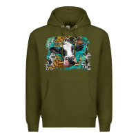 Army Green holstein cow leopard and western background Premium Hoodie - BarkalooDesign