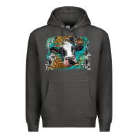 Charcoal Heather holstein cow leopard and western background Premium Hoodie - BarkalooDesign