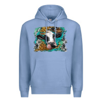 Colony Blue holstein cow leopard and western background Premium Hoodie - BarkalooDesign