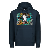 Navy holstein cow leopard and western background Premium Hoodie - BarkalooDesign