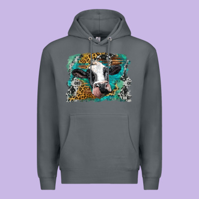 Holstein Cow Leopard And Western Background Premium Hoodie Designed By Barkaloodesign