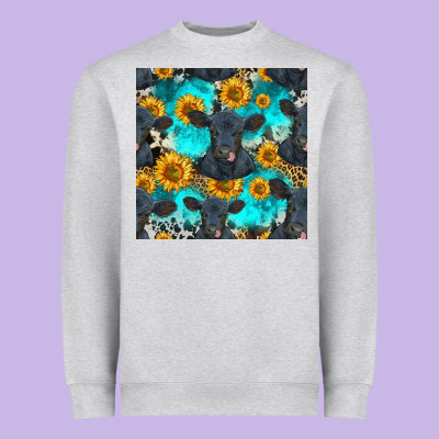 Black Angus And Sunflowers Seamless Pattern Heavyweight Sweatshirt Designed By Hra Design Shop