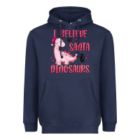 I Believe In Santa & Dinosaurs Pink Heavyweight Hoodie | Teevron