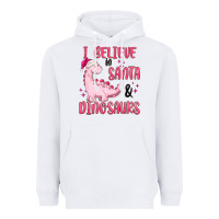 White i believe in santa & dinosaurs pink Heavyweight Hoodie - MaliasSmallBusiness