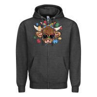 Charcoal Heather autism awareness cow Zipper Hoodie - MaliasSmallBusiness