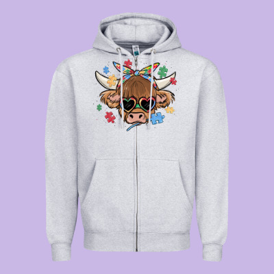 Autism Awareness Cow Zipper Hoodie Designed By Maliassmallbusiness