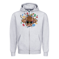 Heather Grey autism awareness cow Zipper Hoodie - MaliasSmallBusiness