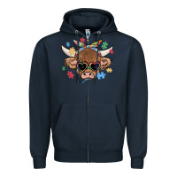 Navy autism awareness cow Zipper Hoodie - MaliasSmallBusiness