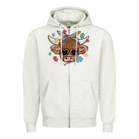 Oatmeal Heather autism awareness cow Zipper Hoodie - MaliasSmallBusiness