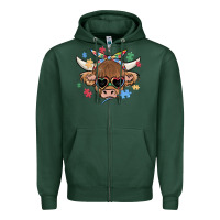 Sports Green autism awareness cow Zipper Hoodie - MaliasSmallBusiness