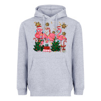 Heather Grey christmas flamingos Heavyweight Hoodie - MaliasSmallBusiness