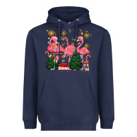 Navy christmas flamingos Heavyweight Hoodie - MaliasSmallBusiness
