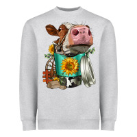 Heather Grey Simmental Cow Coffee Cup Heavyweight Sweatshirt - FaDigitalArtStudio