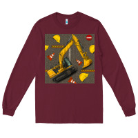 Burgundy excavator seamless pattern Long Sleeve Tee - BundleAndBundleShop