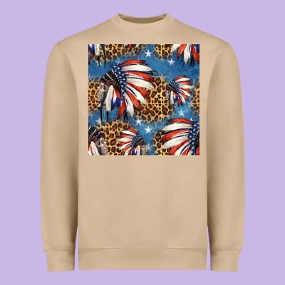 4th Of July Indian Headdress Seamless Pattern Heavyweight Sweatshirt Designed By Hra Design Shop