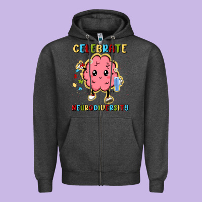Celebrate Neurodiversity Zipper Hoodie Designed By Maliassmallbusiness