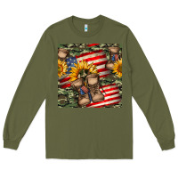 Army Green usa flag with army boot seamless pattern Long Sleeve Tee - BundleAndBundleShop