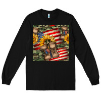 Black usa flag with army boot seamless pattern Long Sleeve Tee - BundleAndBundleShop