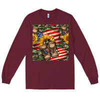 Burgundy usa flag with army boot seamless pattern Long Sleeve Tee - BundleAndBundleShop
