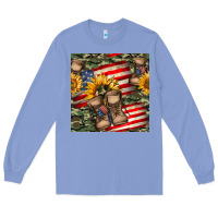 Colony Blue usa flag with army boot seamless pattern Long Sleeve Tee - BundleAndBundleShop