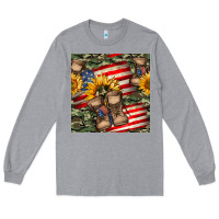 Heather Grey usa flag with army boot seamless pattern Long Sleeve Tee - BundleAndBundleShop
