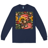 Navy usa flag with army boot seamless pattern Long Sleeve Tee - BundleAndBundleShop
