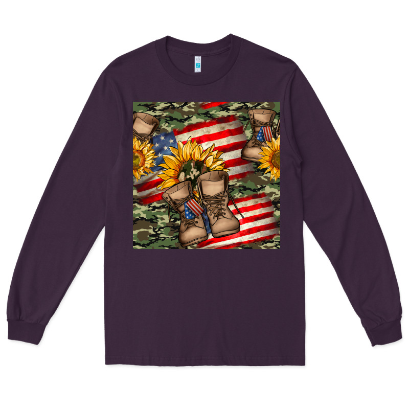 Usa Flag With Army Boot Seamless Pattern Long Sleeve Tee by BundleAndBundleShop | Teevron