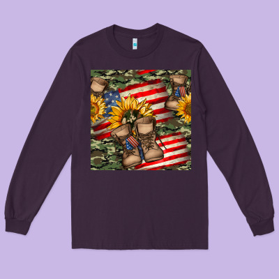 Usa Flag With Army Boot Seamless Pattern Long Sleeve Tee Designed By Bundleandbundleshop