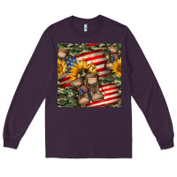 Plum usa flag with army boot seamless pattern Long Sleeve Tee - BundleAndBundleShop