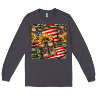 Smoke usa flag with army boot seamless pattern Long Sleeve Tee - BundleAndBundleShop