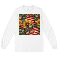 White usa flag with army boot seamless pattern Long Sleeve Tee - BundleAndBundleShop
