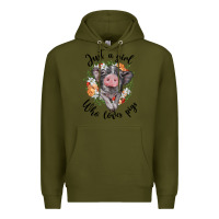 Army Green just a girl who loves pigs floral wreath Premium Hoodie - BarkalooDesign