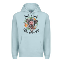 Blue Mist just a girl who loves pigs floral wreath Premium Hoodie - BarkalooDesign