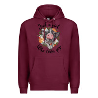 Burgundy just a girl who loves pigs floral wreath Premium Hoodie - BarkalooDesign