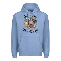 Colony Blue just a girl who loves pigs floral wreath Premium Hoodie - BarkalooDesign