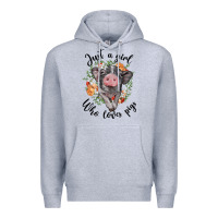 Heather Grey just a girl who loves pigs floral wreath Premium Hoodie - BarkalooDesign