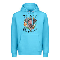Ocean Blue just a girl who loves pigs floral wreath Premium Hoodie - BarkalooDesign