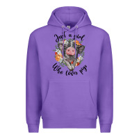 Purple just a girl who loves pigs floral wreath Premium Hoodie - BarkalooDesign