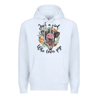 White just a girl who loves pigs floral wreath Premium Hoodie - BarkalooDesign