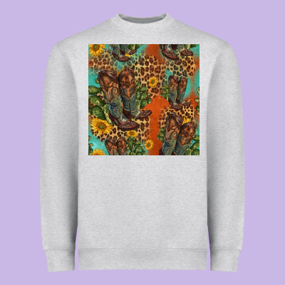 Western Boots And Sunflowers Seamless Pattern Heavyweight Sweatshirt Designed By Hra Design Shop