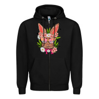 Black bunny with floral Zipper Hoodie - MaliasSmallBusiness