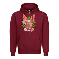 Burgundy bunny with floral Zipper Hoodie - MaliasSmallBusiness