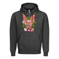 Charcoal Heather bunny with floral Zipper Hoodie - MaliasSmallBusiness