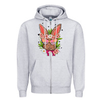 Heather Grey bunny with floral Zipper Hoodie - MaliasSmallBusiness
