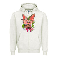 Oatmeal Heather bunny with floral Zipper Hoodie - MaliasSmallBusiness