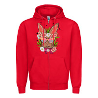 Red bunny with floral Zipper Hoodie - MaliasSmallBusiness